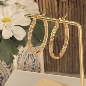 ROSE GOLD Plated in - out channel set cz hoop earrings.
